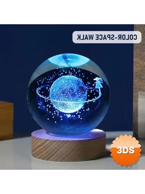 3D Sepetim Satürnlü Kız Figürlü Renk Değiştiren Cam Küre
