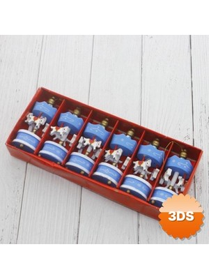 3D Sepetim 6'lı Mavi Mini Atlı Karınca, 8x3 cm Ahşap El Yapımı