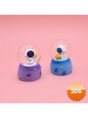 3D Sepetim Işıklı Mini Sevimli Astronot Kar Küresi