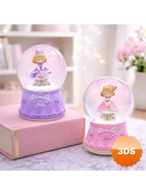 3D Sepetim Orta Boy Işıklı Müzikli Prenses Figürlü Kar Küresi