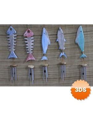 3D Sepetim Ahşap Balıklı Metal Çan 70 cm
