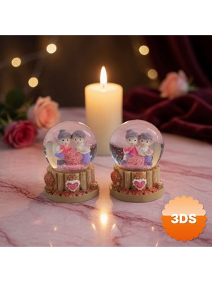 3D Sepetim Işıklı Mini Kar Küresi Çift Temalı Pilli Romantik Hediyelik