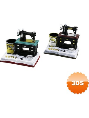3D Sepetim Dikiş Makinesi Tasarımlı Dekoratif Biblo Kalemlik Vintage Model 12x13.5x9 cm