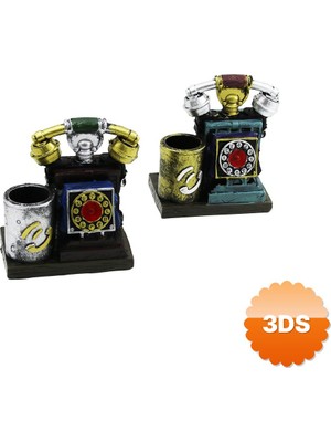 3D Sepetim Ankesörlü Telefon Tasarımlı Biblo Kalemlik Vintage Model