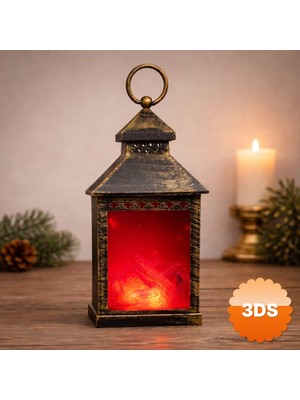 3D Sepetim Vintage Tasarım Şömine LED Işık Ateş Efektli Fener 22x10 cm