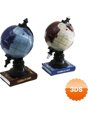 3D Sepetim Dünya ve Kitap Tasarımlı Dekoratif Kumbara Biblo Vintage Görünümlü 22 cm