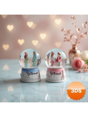 3D Sepetim Love Story Mini Kar Küresi Işıklı 7x4 cm Pilli Romantik Hediye