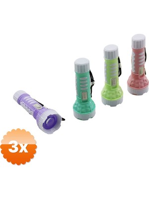 3D Sepetim 3 Adet Mini Boy LED El Feneri Pilli Renkli Plastik