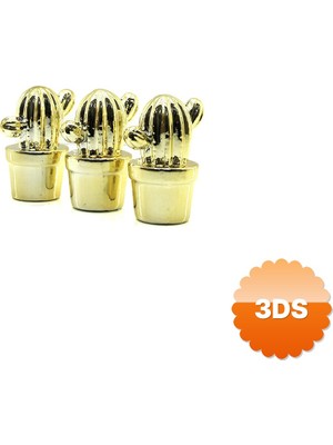 3D Sepetim Orta Boy Kaktüs Tasarımlı Dekoratif Süs Seramik Parlak Altın