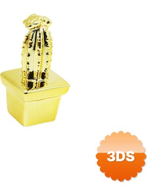 3D Sepetim Orta Boy Kaktüs Tasarımlı Süs Eşyası Seramik Parlak Altın