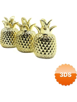 3D Sepetim Ananas Tasarımlı Biblo Mini Boy Seramik Parlak Altın