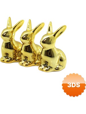 3D Sepetim Orta Boy Tavşan Tasarımlı Süs Eşyası Seramik Parlak Altın