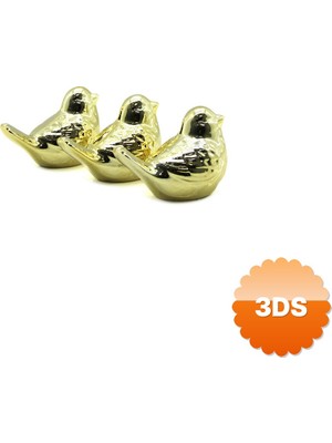 3D Sepetim Sevimli Kuş Tasarımlı Seramik Biblo Orta Boy Parlak Altın
