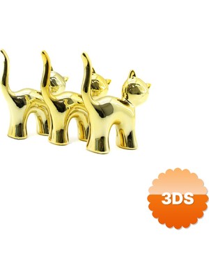 3D Sepetim Kedi Tasarımlı Dekoratif Biblo Seramik Büyük Boy Parlak Altın