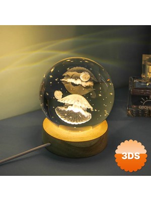 3D Sepetim Incili Istiridye Tasarımlı Işıklı Cam Küre
