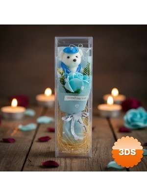 3D Sepetim Şeffaf Kutulu Ayıcıklı Gül Buketi Strafor Ayıcık Dekoratif