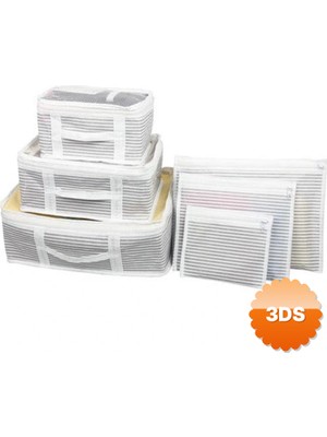 3D Sepetim Bavul İçi Düzenleyici Valiz Organizer 6 Lı Set - Çizgili