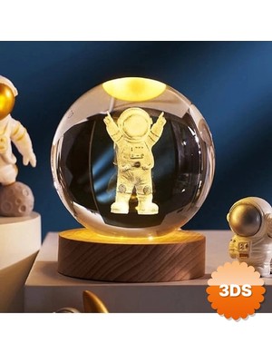 3D Sepetim Astronot Tasarımlı Işıklı Cam Küre Kod 52