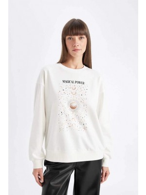 DeFacto D5290 Relax Fit Baskılı Ince Sweatshirt