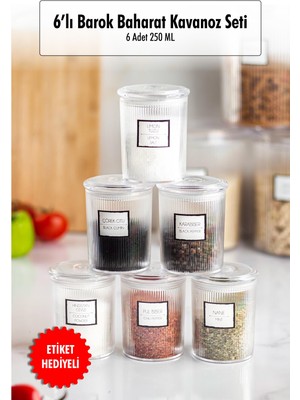 Akıllı Bayi 6'lı Barok Yuvarlak Baharat Kavanoz Seti & Saklama Kabı & Erzak Kabı (6*250 Ml)