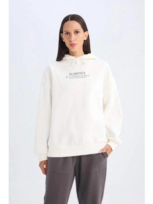 DeFacto D5292 Oversize Fit Baskılı Kalın Sweat Shirt