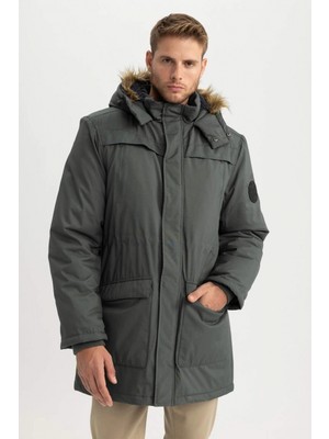 DeFacto X3983 Regular Fit Kapüşonlu Suni Kürklü Mont
