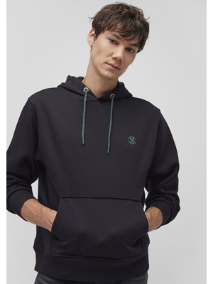 Mavi 065809-900 Mavi Logo Nakışlı Kapüşonlu Siyah Sweatshirt