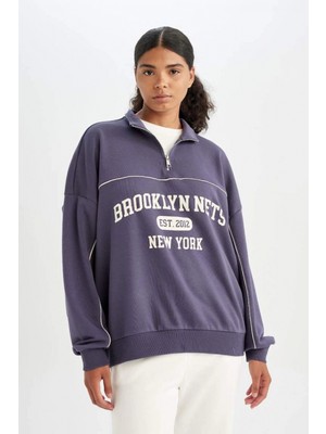 DeFacto C8246 Nba Brooklyn Nets Yarım Fermuarlı Sweatshirt