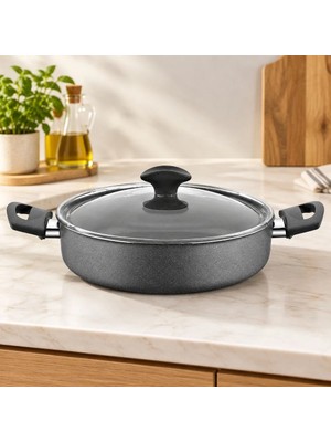 MiraLive Granit Basık Karnıyarık Tencere Cam Kapak
