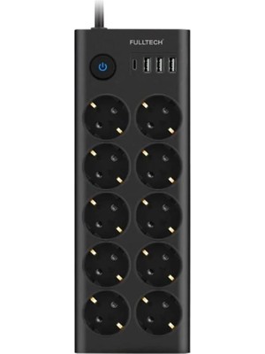 MiraLive Fulltech FTR14 Type-C Girişli Akım Korumalı 10’lu Priz, 3 USB