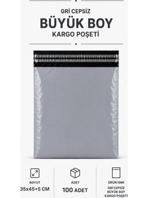 MiraLive Gri Cepsiz Büyük Boy Kargo Poşeti 35X45+5 cm 100 Adet