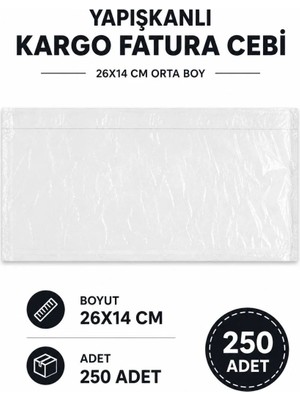 MiraLive 26X14 cm Orta Boy Yapışkanlı Kargo Fatura Cebi 250 Adet