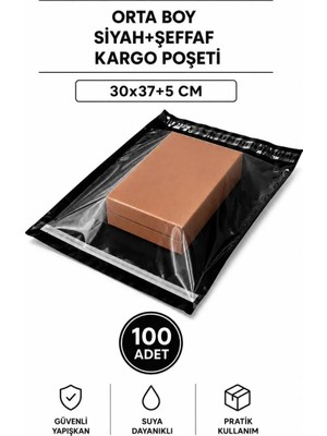MiraLive Orta Boy Siyah Şeffaf Kargo Poşeti 30X37+5 cm 100 Adet