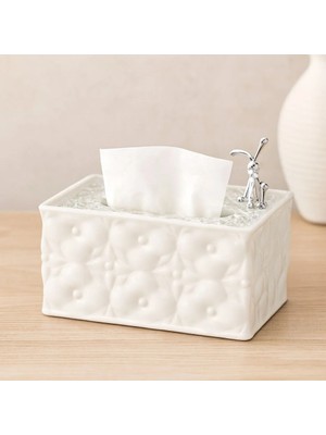 MiraLive Dikdörtgen Beyaz Yaylı Masaüstü Peçetelik 18.4X12.5X9 cm