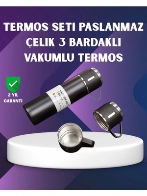 MiraLive Paslanmaz Termos ve Ikili Bardak Seti | 6-12 Saat Sıcak/soğuk Tutma
