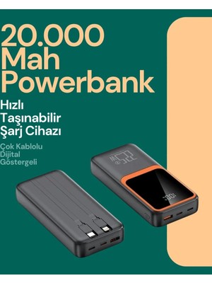 MiraLive Taşınabilir Şarj Cihazı 20000 Mah | 22.5W Hızlı Şarj + Dijital Ekran + Kablo Dahil