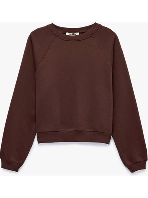 Koton 7WAL10047IK Kahverengi Kadın Bisiklet Yaka Rahat Süprem Sweatshirt