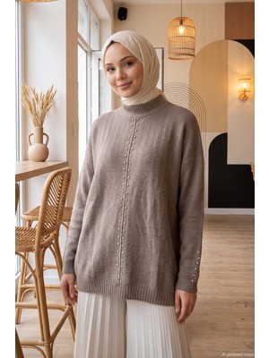 Lêvi D'or Taşlı Simli Ribana Detay Triko Tunik 650014 Haki