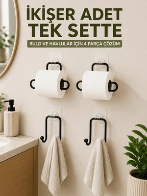 Ersert Ers Rulo Kağıt Tutucu ve Havlu Bez Askılığı Seti 2’şer Adet Toplam 4 Parça
