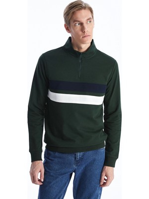 LC Waikiki Lcwaıkıkı Classic Yeşil Dik Yaka Uzun Kollu Renk Bloklu Erkek Sweatshirt