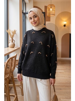 Lêvi D'or Boncuk Detaylı Triko Kazak 650008 Siyah