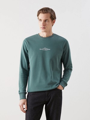 LC Waikiki Lcwaıkıkı Classic Yeşil Bisiklet Yaka Uzun Kollu Baskılı Erkek Sweatshirt