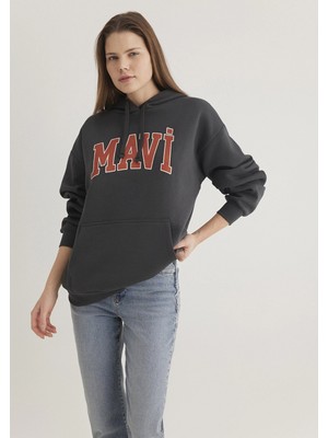 Mavi 1600361-80106 Mavi Logo Baskılı Kapüşonlu Antrasit Sweatshirt