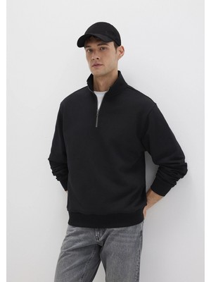 Mavi 0S10419-900 Yarı Fermuarlı Siyah Basic Sweatshirt