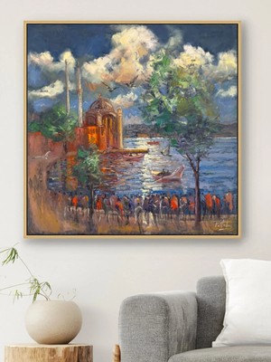 Simurg Sanatevi Ortaköy’de Bir Akşamüstü Yağlı Boya Tablosu - Tuval Üzerine El Yapımı - 100 x 100 cm