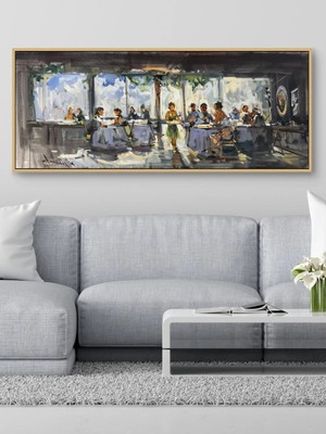 Simurg Sanatevi Masadaki Hikayeler Yağlı Boya Tablosu - Tuval Üzerine El Yapımı - 150 x 60 cm