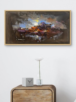 Simurg Sanatevi Fırtınalı Istanbul Yağlı Boya Tablosu - Tuval Üzerine El Yapımı - 80 x 40 cm