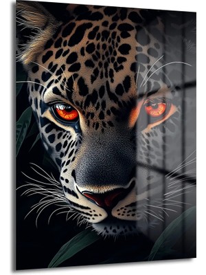 GLAZELLA Vahşi Ruh: Ateş Gözlü Jaguar Temperli Cam Tablo