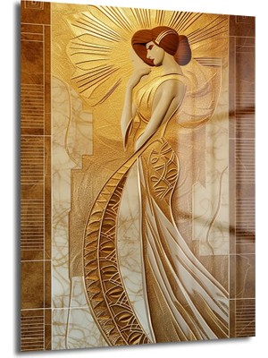 GLAZELLA Altın Işıltılı Zarafet: Modern Art Deco Kadın Cam Tablo