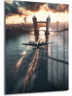 GLAZELLA Dramatik Londra Uçuşu: Tower Bridge ve Gün Batımı Cam Tablo